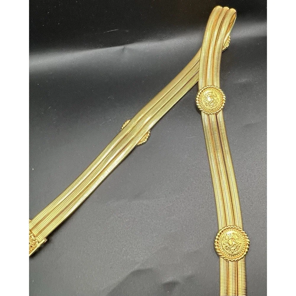 Vintage St John Gold Toned Stretchy Coil Belt with Rhinestone Medallions